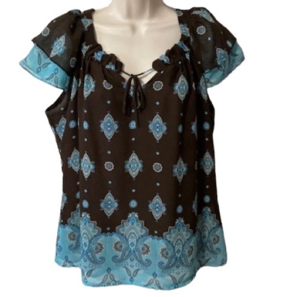 Apt 9 Beautiful Teal and Brown Blouse size M